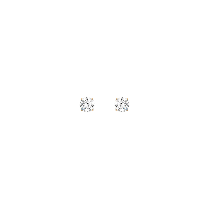Dana solitaire studs, two-carat lab-grown diamonds in 18k gold four-prong settings